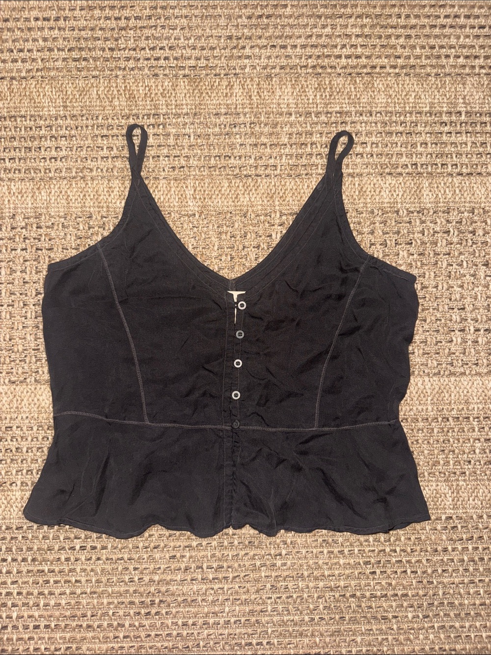 Cloth & Stone Black V-Neck Button-Front Cami Top